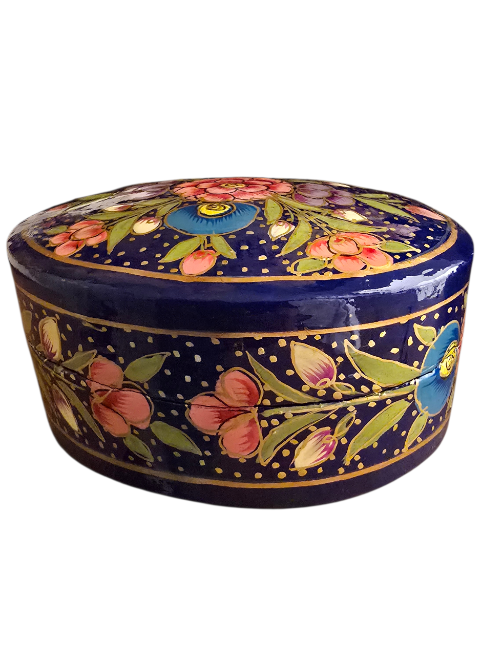 Blomstret oval liten blå boks (22)