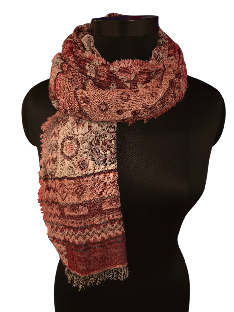 Rust/rødlig skjerf i bomull og silke (12)