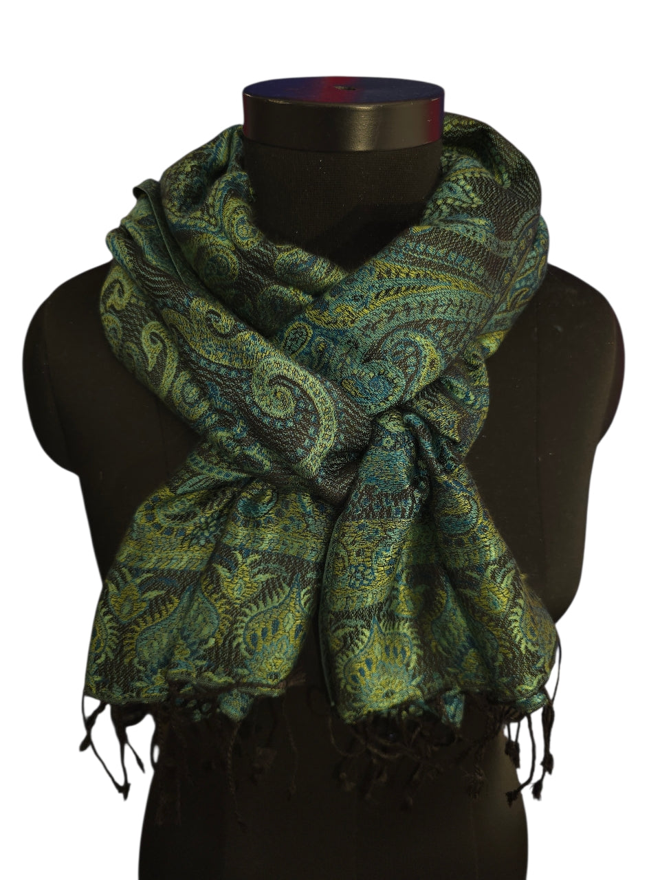 50x180 cm stort grønt, sjøgrønt og sort skjerf i ren silke (41)