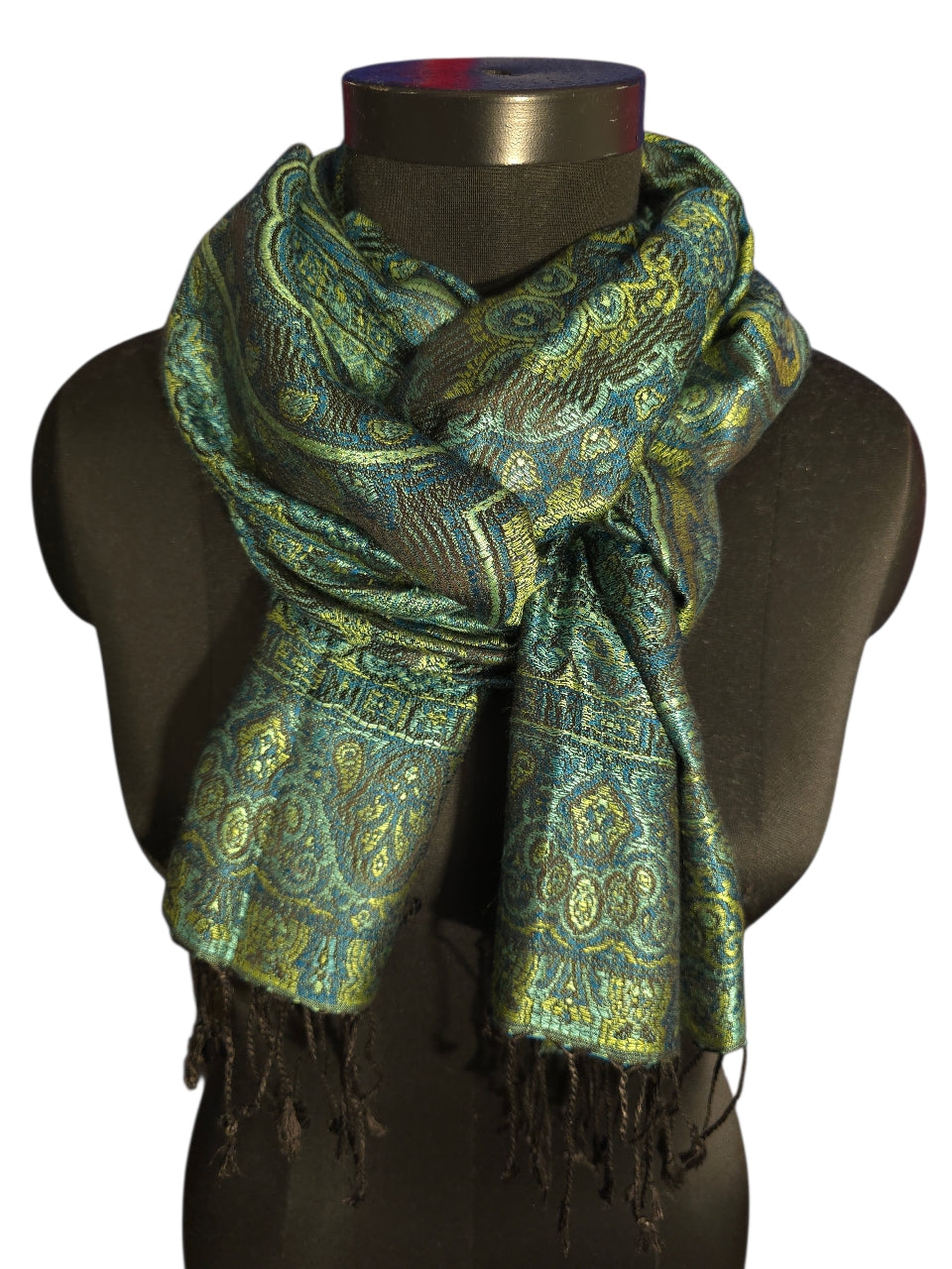 Grønt, sjøgrønt og sort skjerf i ren silke (45)