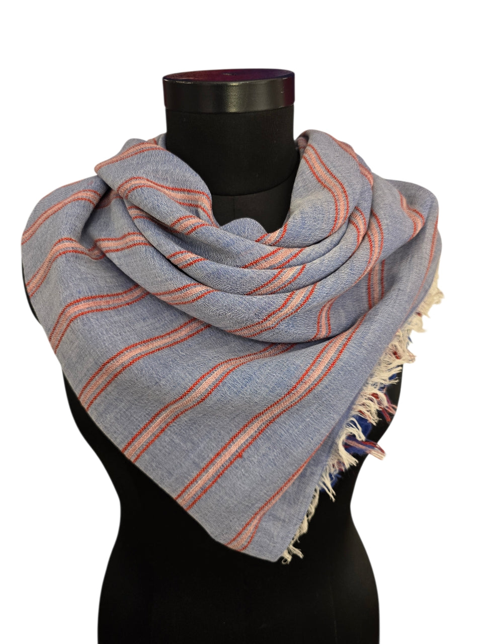 Stripete blåmelert bomullsskjerf (3)