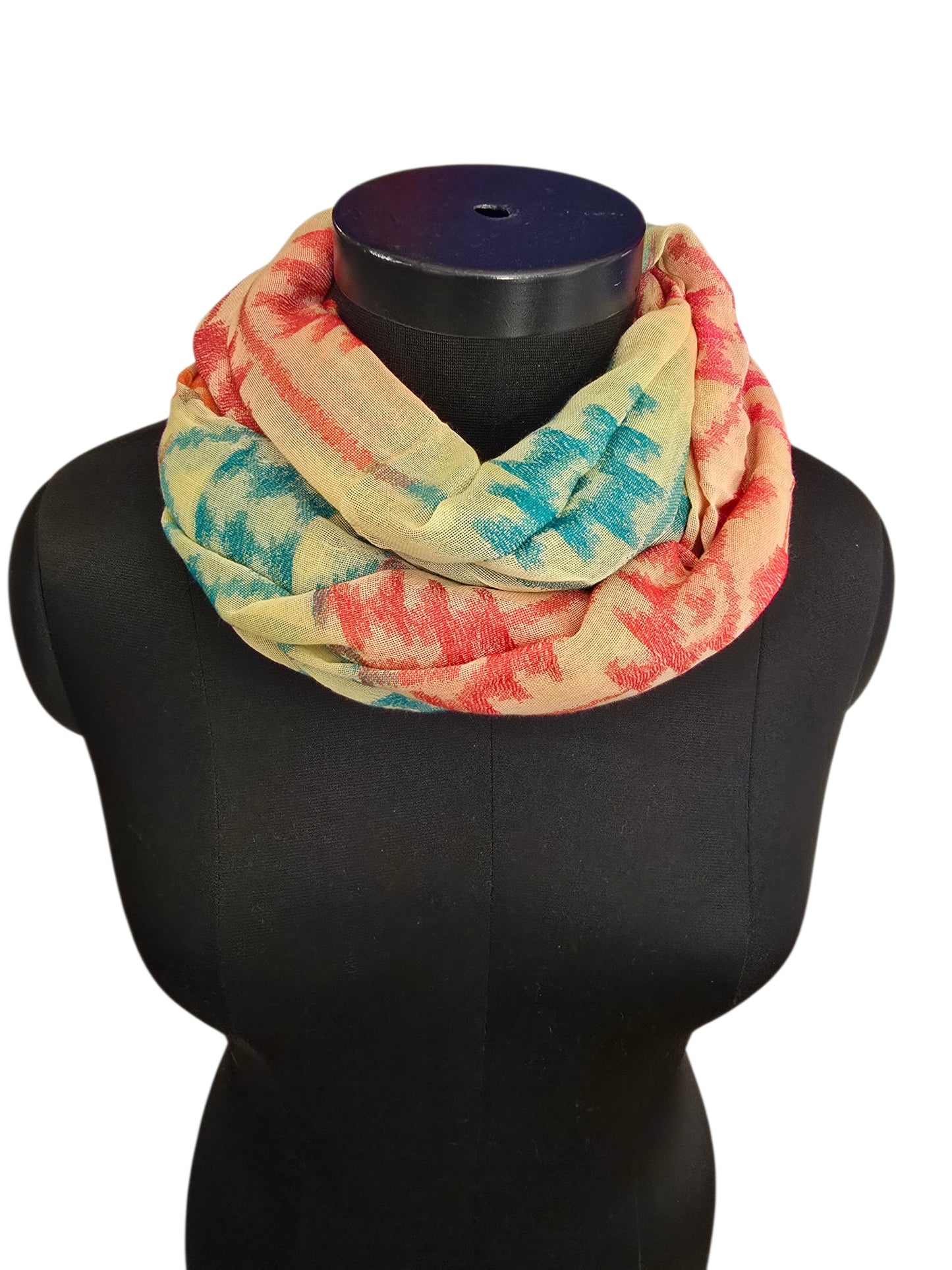 Silke og bomullsskjerf med fargerikt mønster (0153)