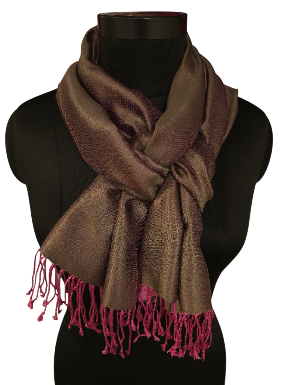 Tosidig sjokoladebrunt og lys rosa silkeskjerf (50)