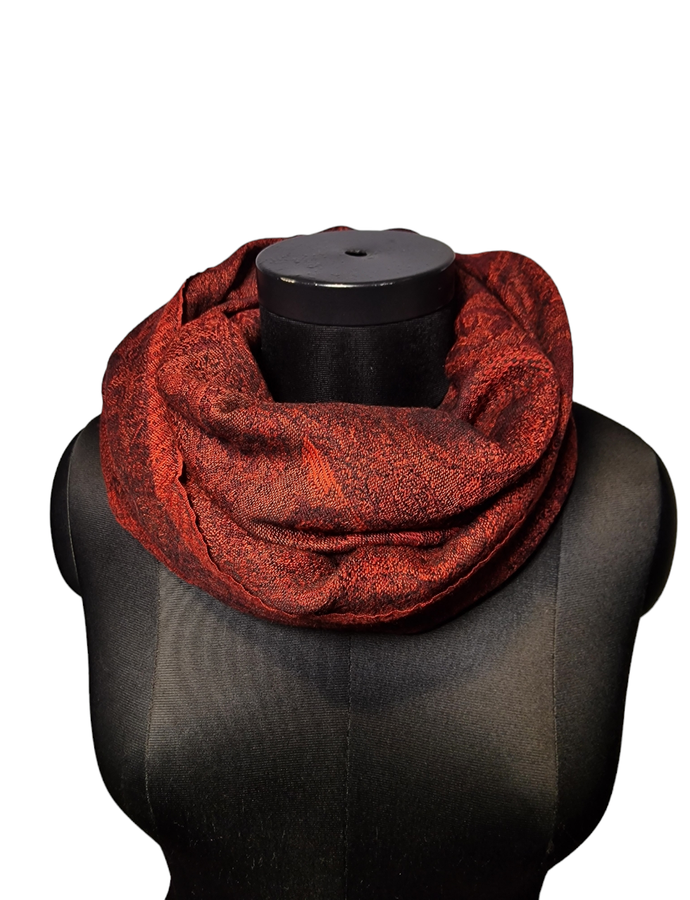 Dyp rødt vinter skjerf med sorte frynser i 100% ren ull (34)
