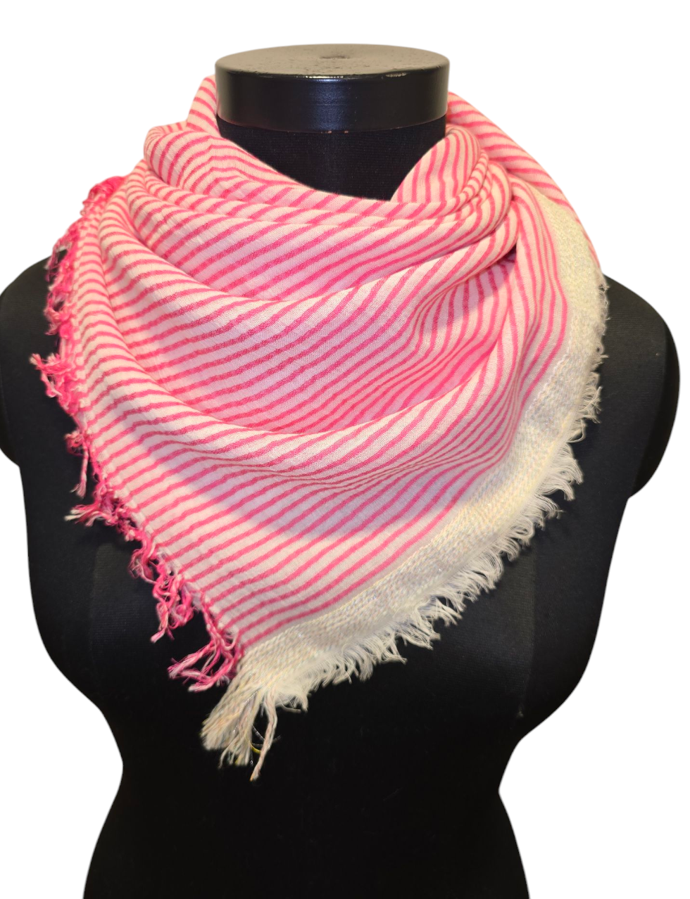 Stripete rosa og hvitt sjal i ren bomull (5)