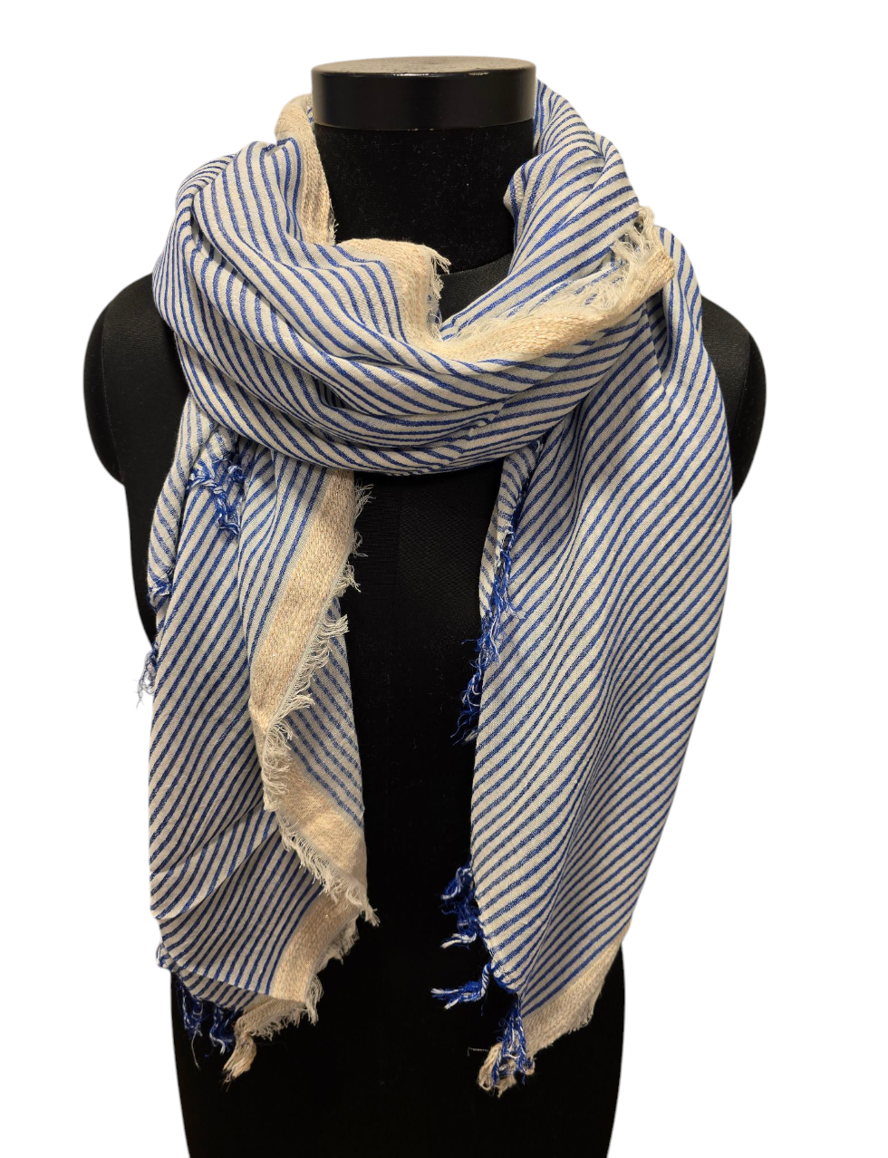 Bomullsskjerf med blå og hvite striper (10)