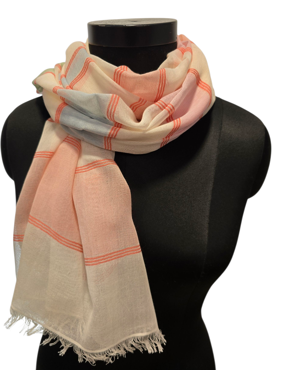 Lyst stripete og luftig bomullsskjerf (089)