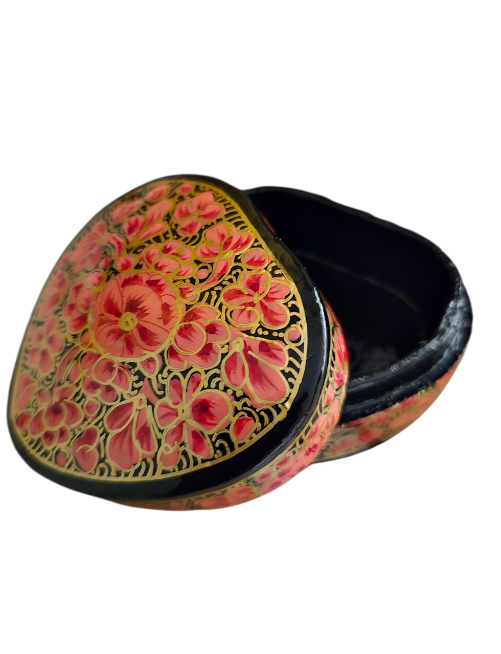 Hjerteformet boks i gull og blomster (01)