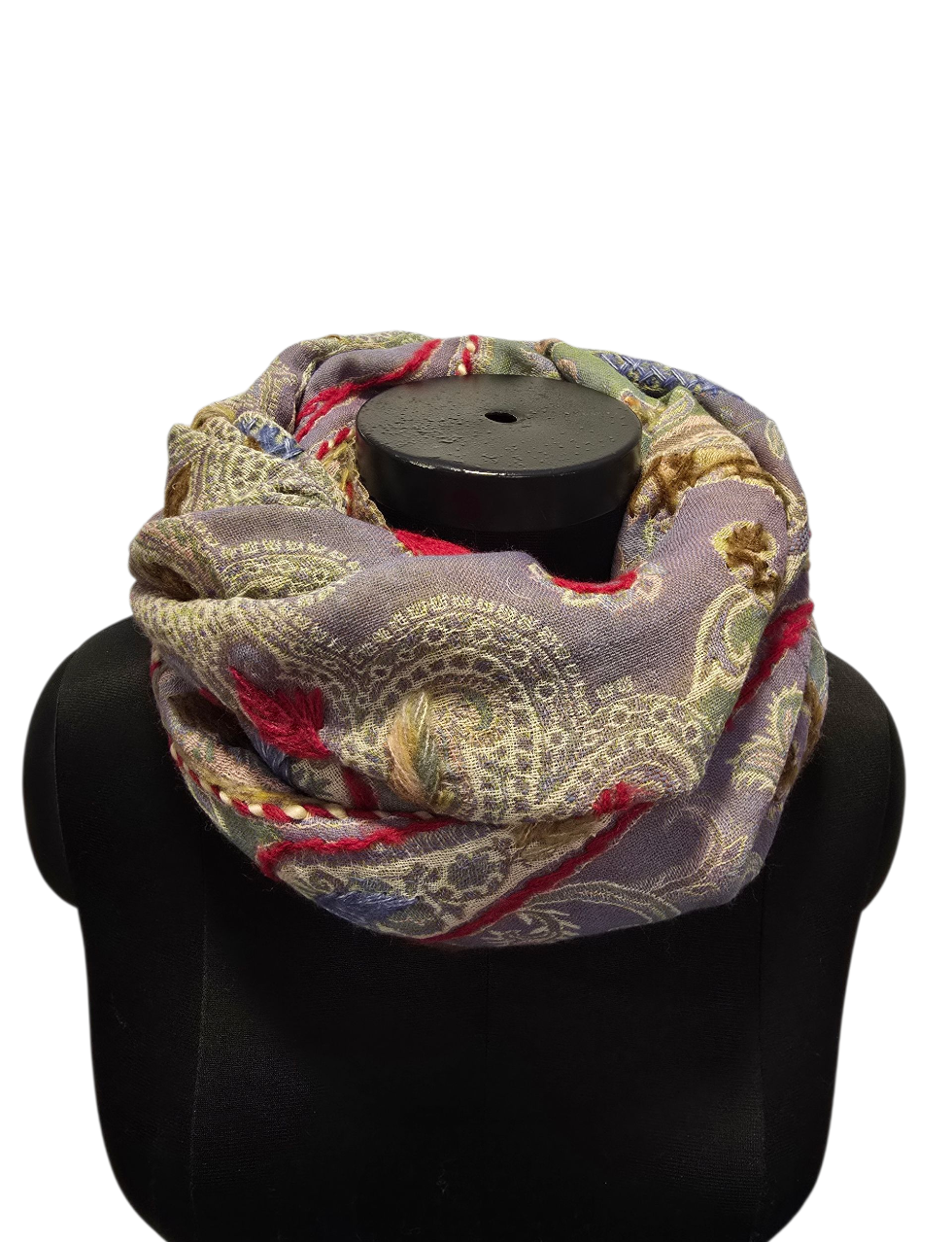 Ullskjerf i duse farger med broderte detaljer (58)