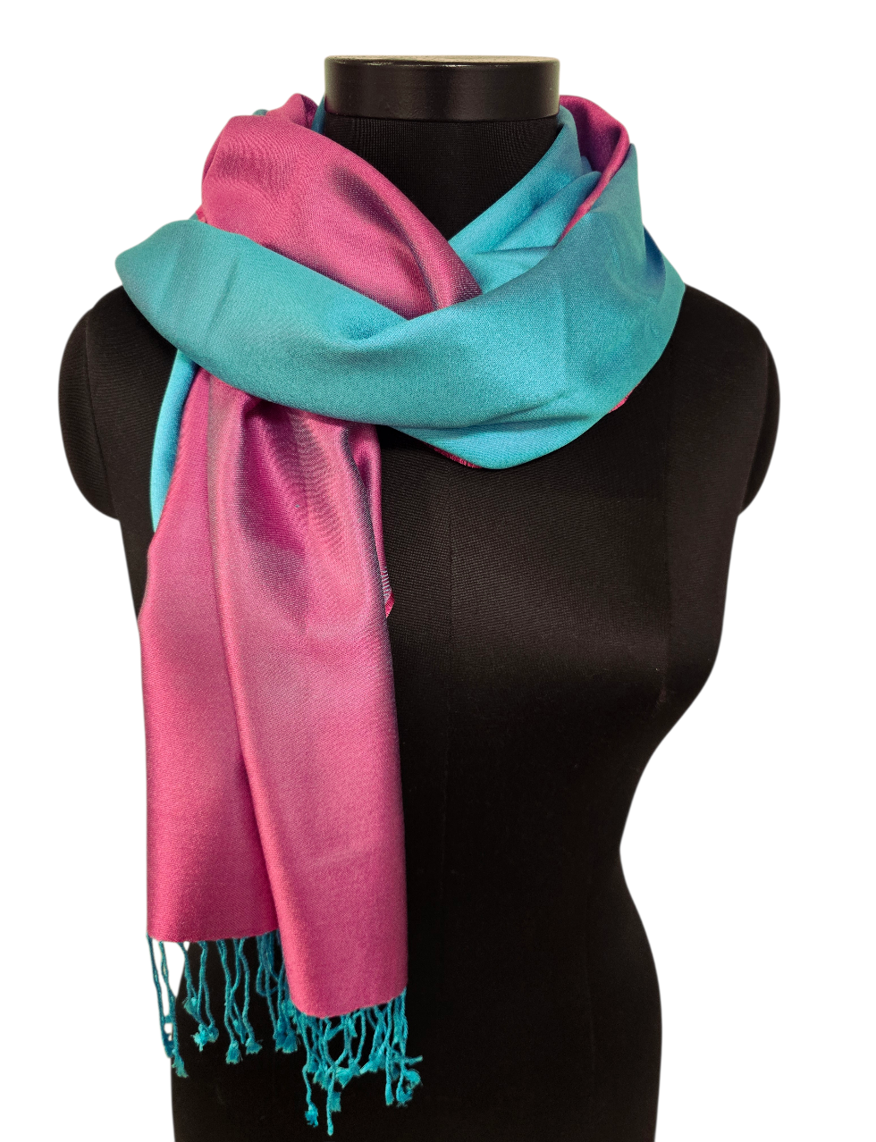 Tosidig turkis og rosa silkeskjerf (31)