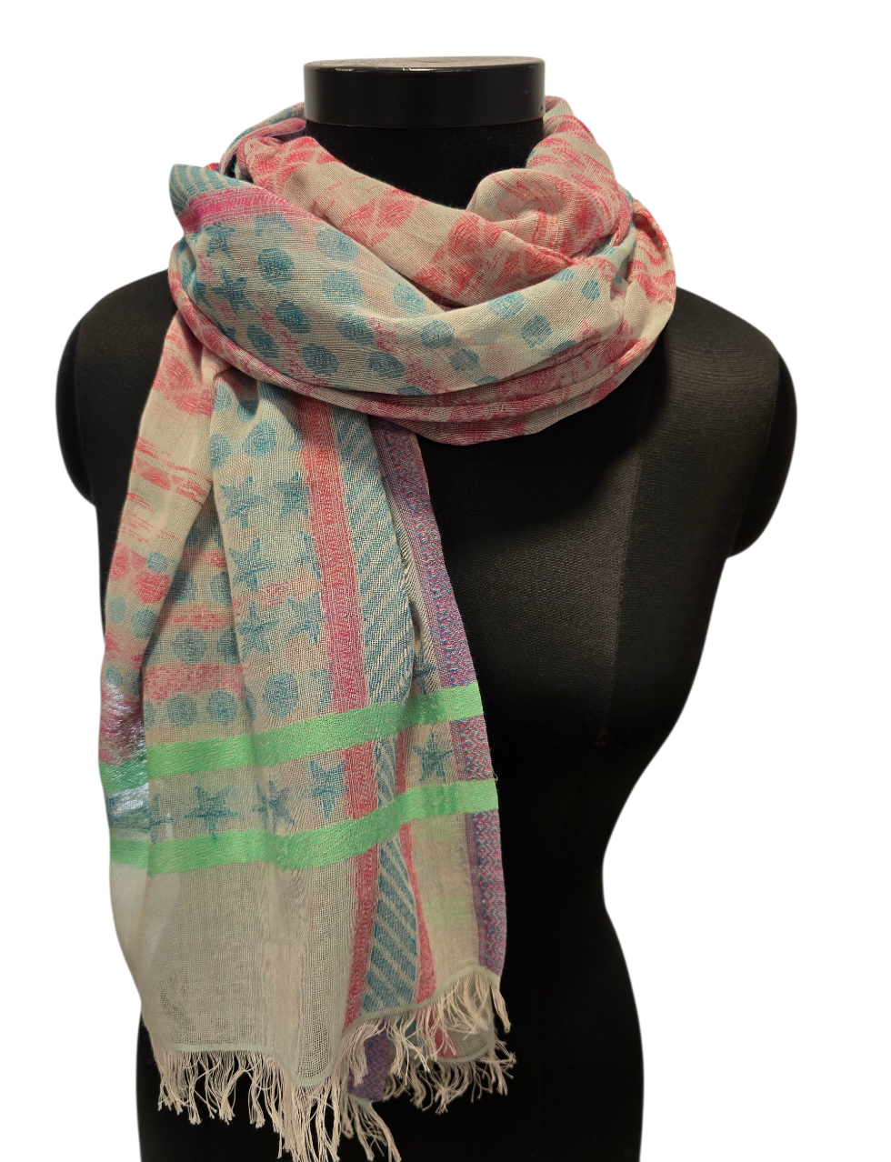 Bomullsskjerf i kalde og varmer farger (083)