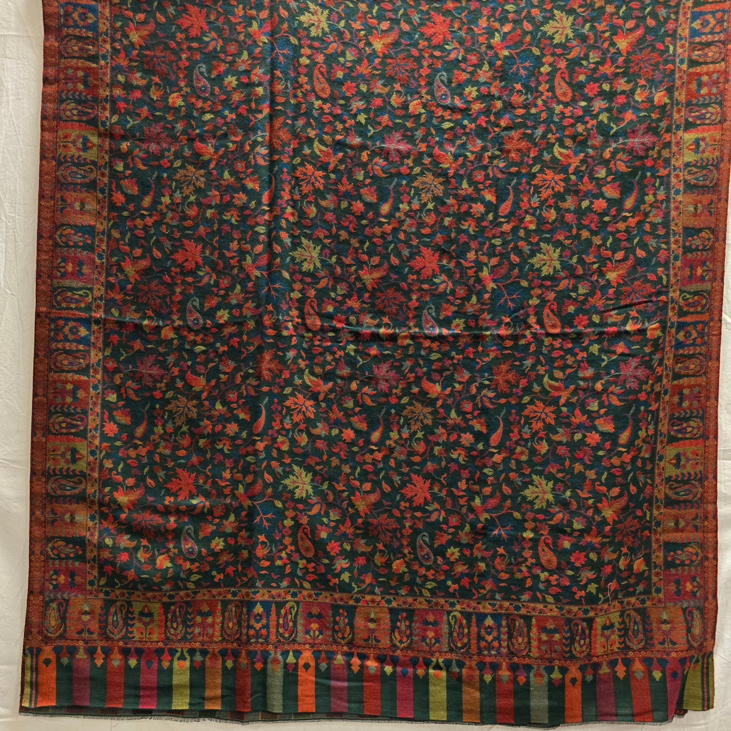 Mørkegrønt mønstervevet sjal i cashmere og merino (41)