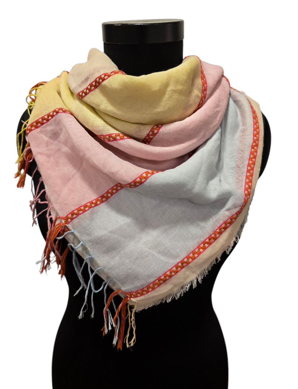 Silke/bomullsjal kalt "Glade striper" (015)