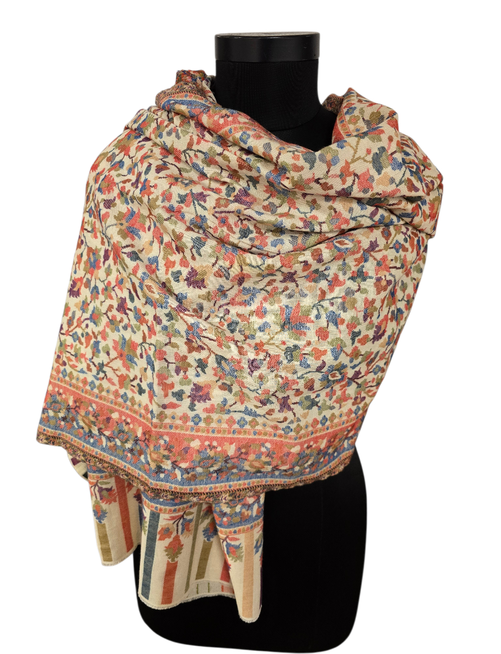 Naturfarget mønstervevet sjal i 100% merino ull (43)