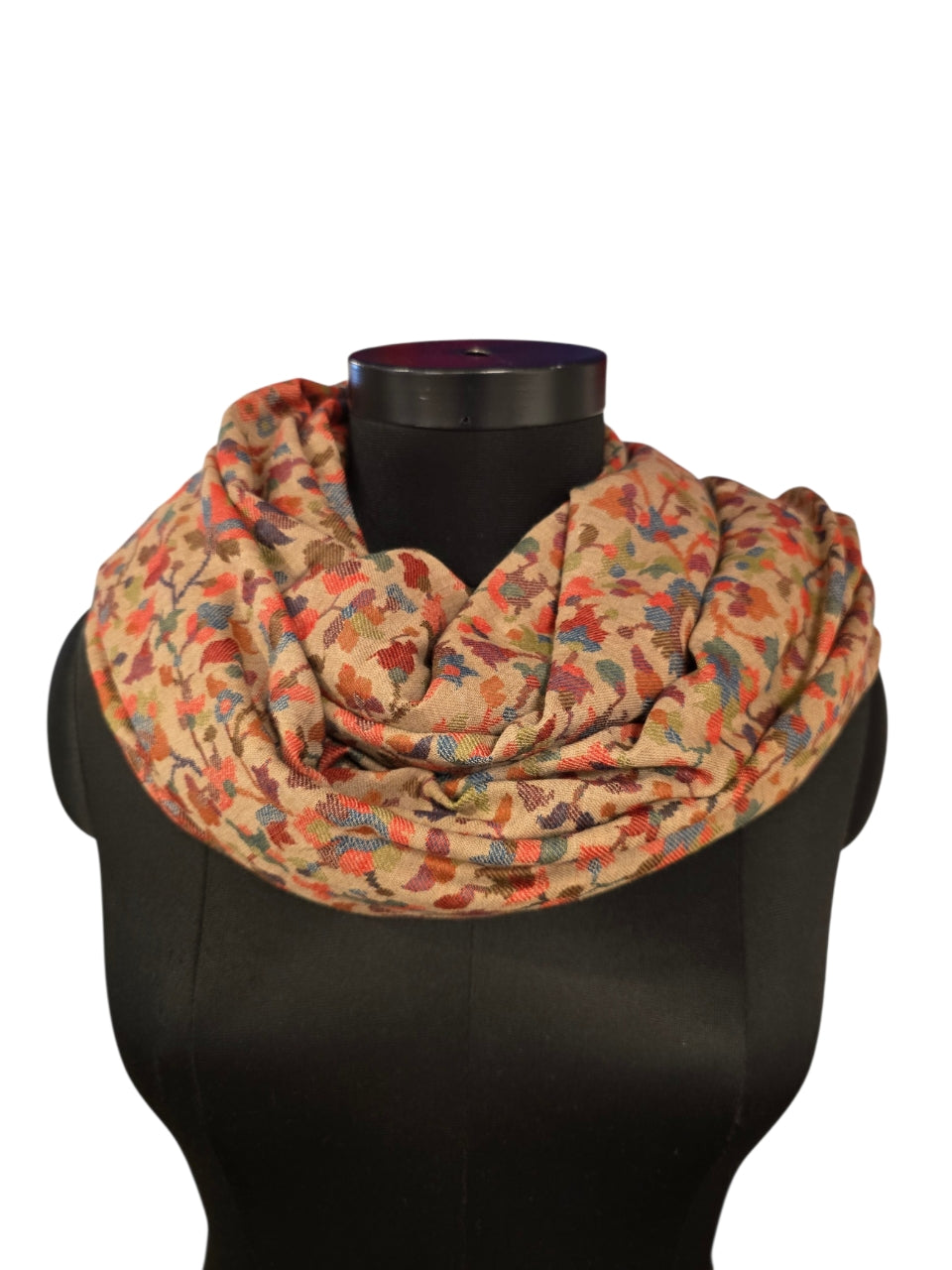 Lys beige/muldvarp mønstervevet sjal i 100% merino ull (56)
