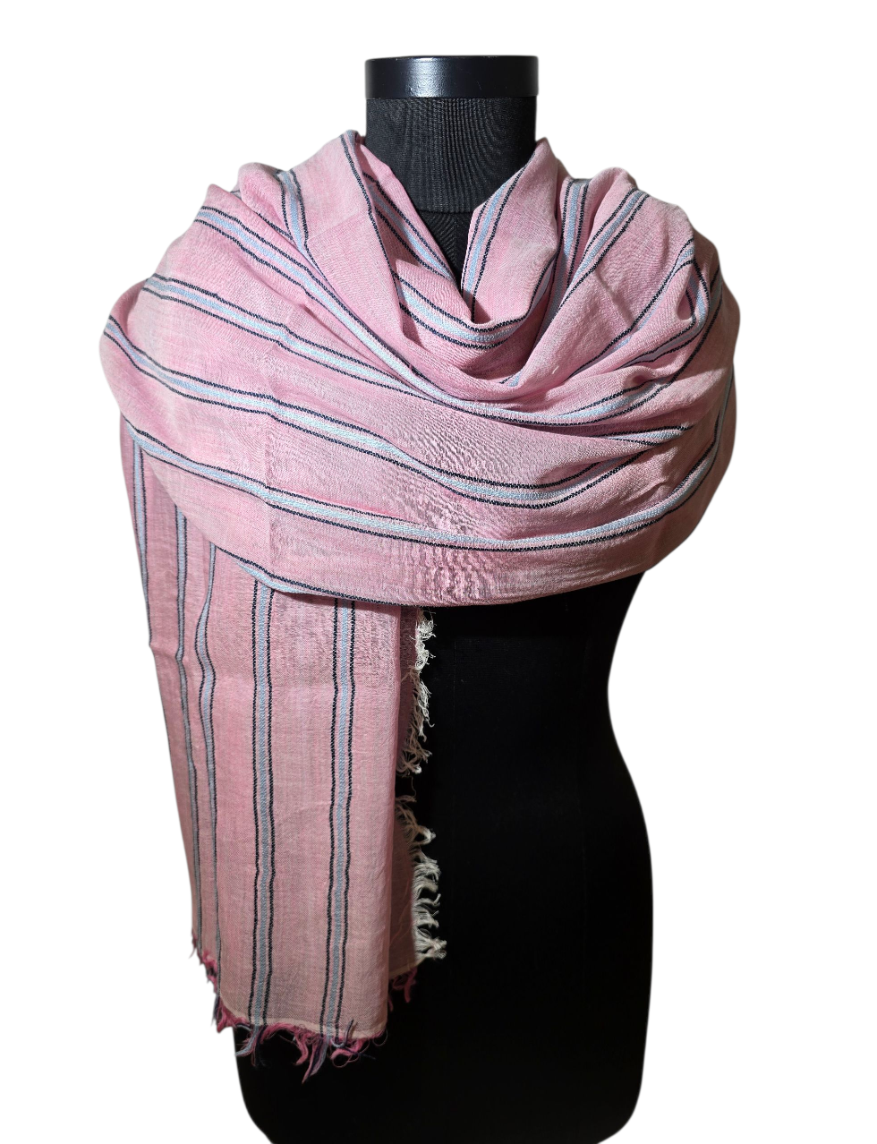 Rosa bomullsjal med striper (2)