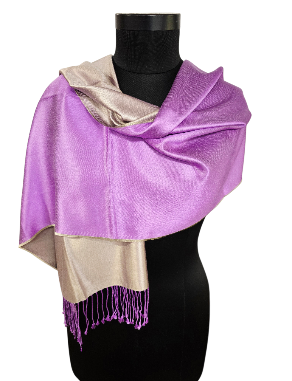 Lekkert tosidig sølv og lilla farget silkeskjerf (37)