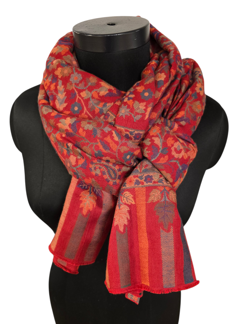 Stort og mykt rødt mønstervevet sjal i ren merino (47)