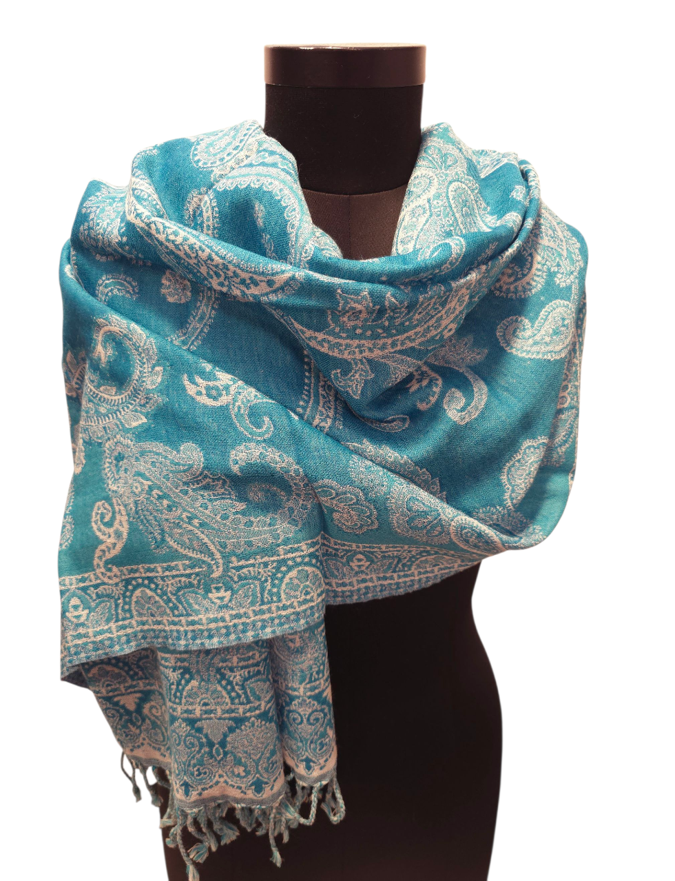 Scubablått og offwhite ullskjerf (66)