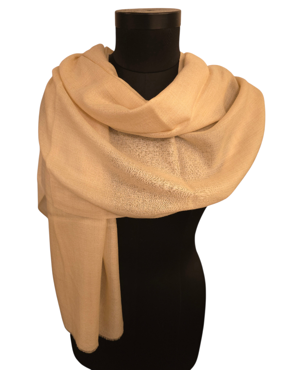 Ekte håndvevet elfenbenhvitt pashmina sjal (2)