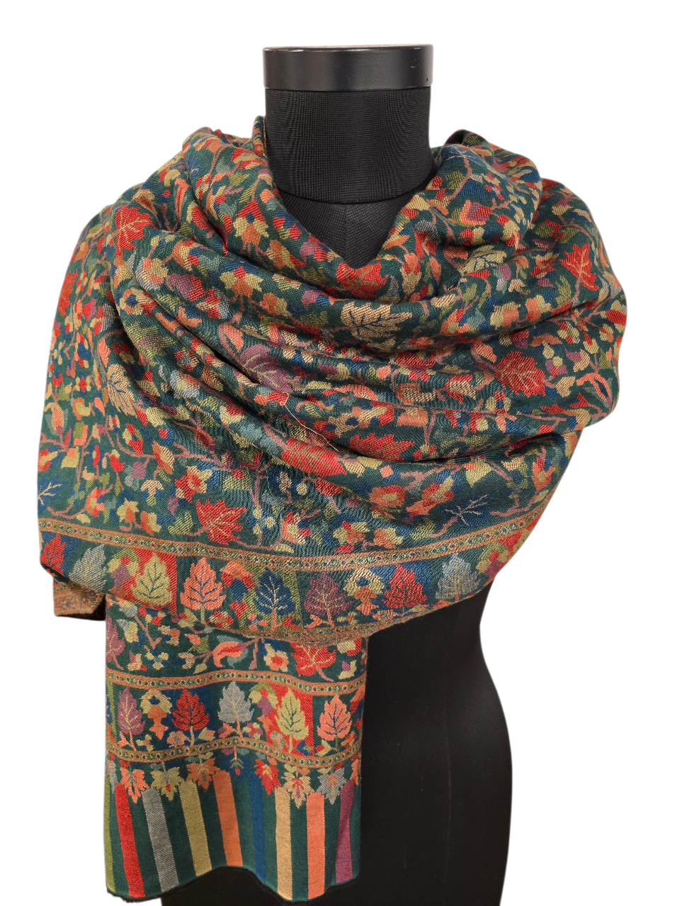 Nydelig grønt mønstervevet sjal i 100% merino ull (46)