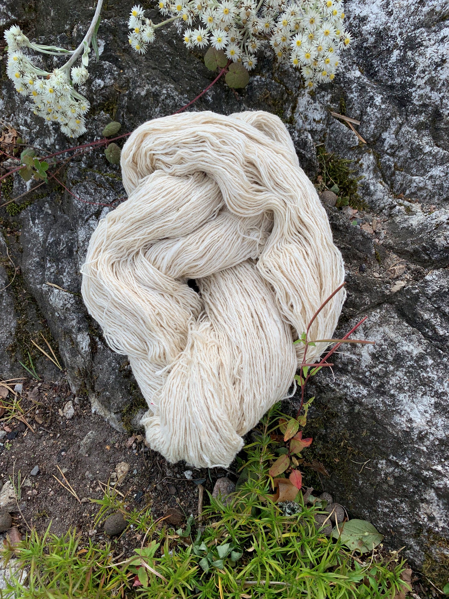 Strikkegarn i silke. Farge: Naturlig Hvit