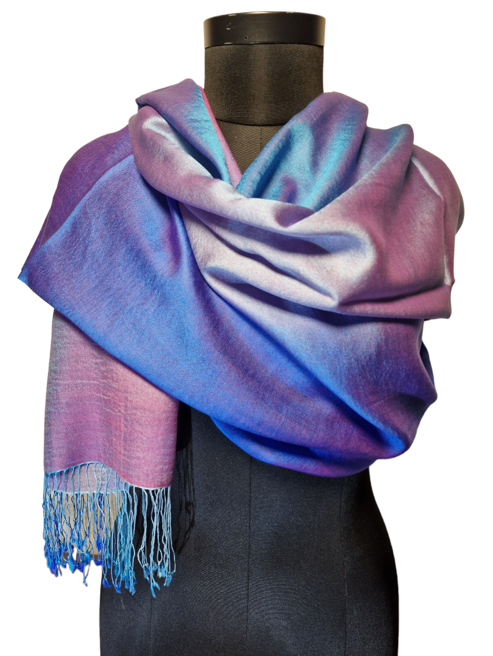 Mulberrysilke og cashmere skjerf i rødt/rosa/lilla og blått (20)