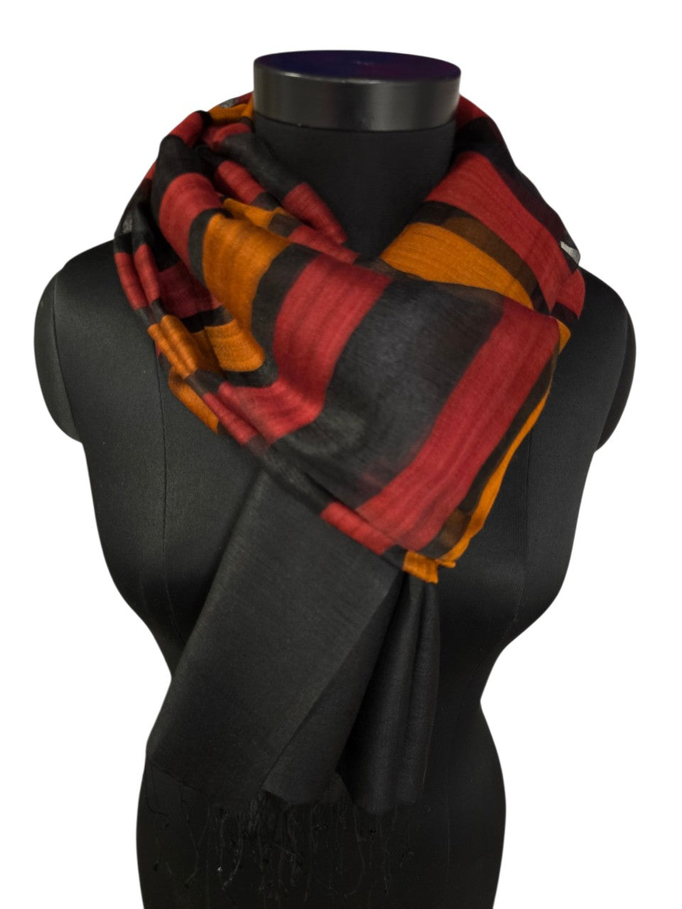 Stripete silke - merino skjerf (82)