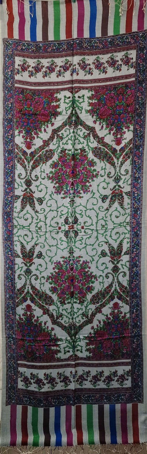 Tosidig hvitt og sjøgrønt kashmir/silkeskjerf med silketrykket mønster(154)