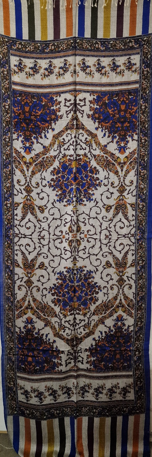 Tosidig hvitt og lyse grått kashmir/silkeskjerf med silketrykket mønster(155)