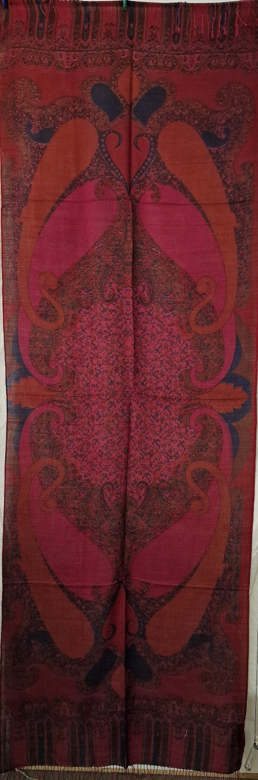 Kashmir/silkeskjerf i varme farger med silketrykket mønster(156)