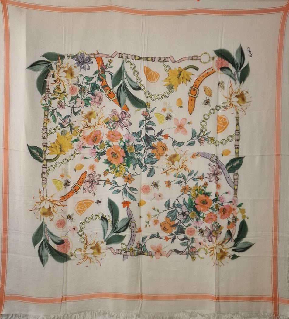 Vakkert kvadratisk sjal i bomull og silke (15)
