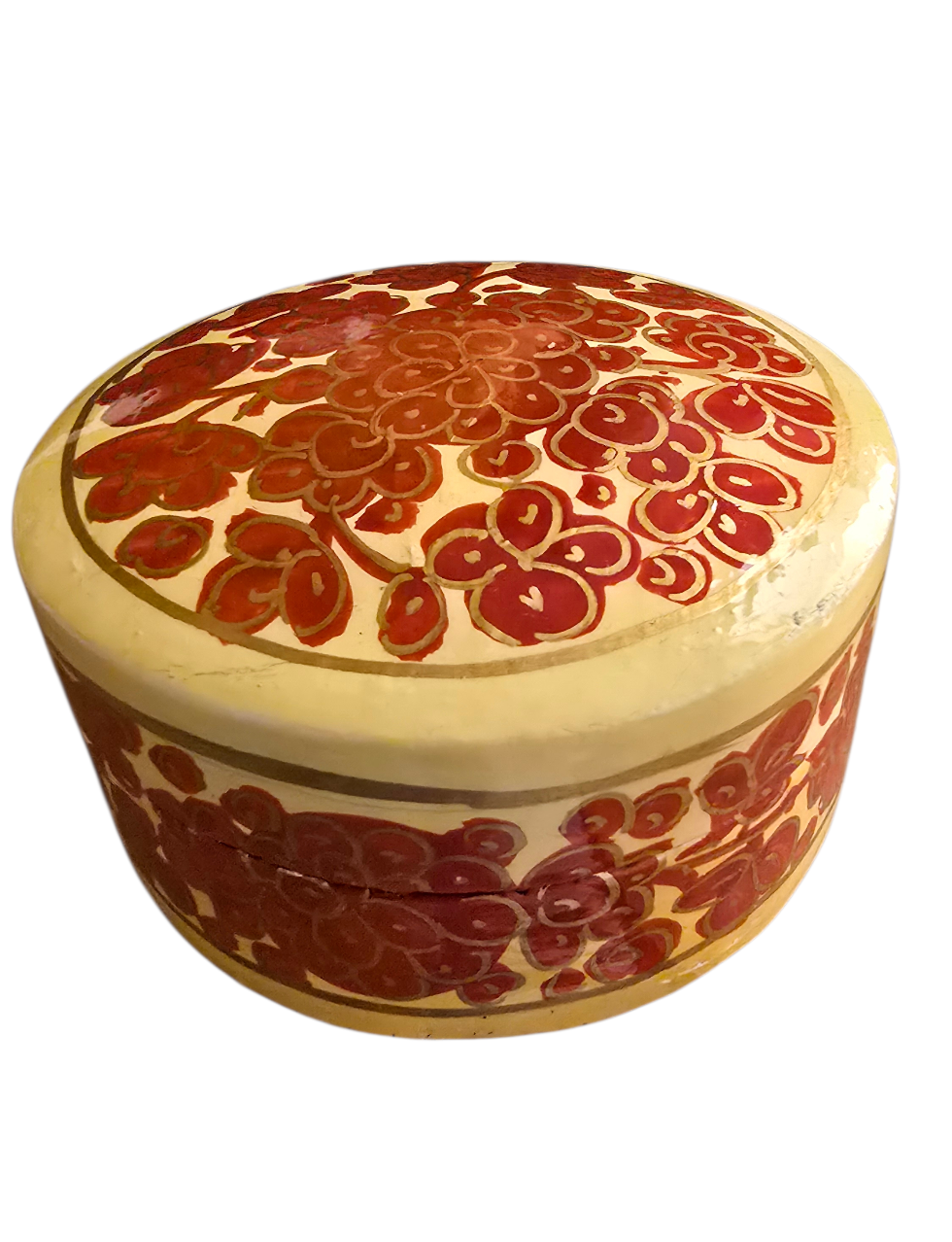 Rund smørgul boks med røde blomster (17)