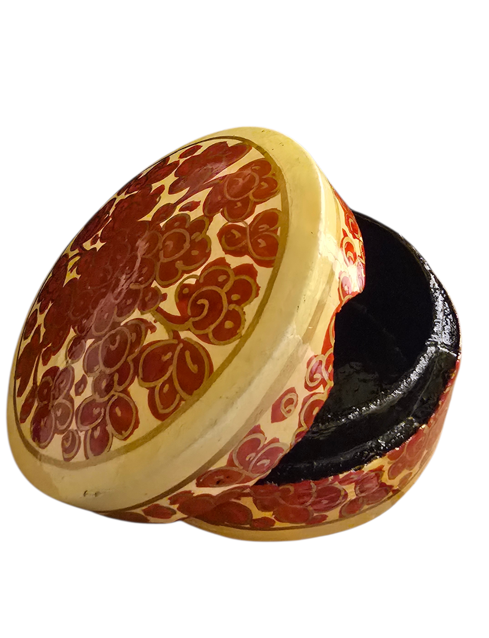 Rund smørgul boks med røde blomster (17)