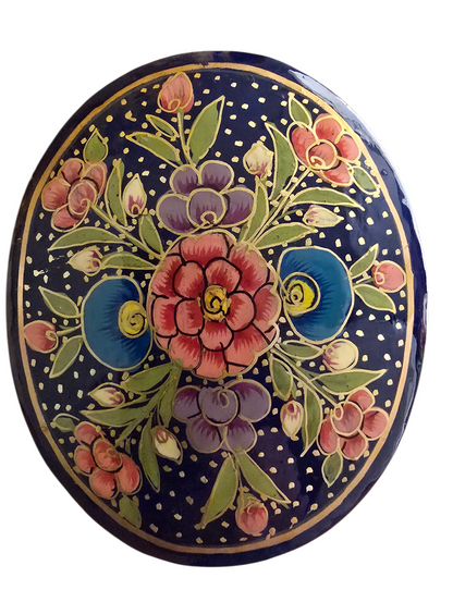 Blomstret oval liten blå boks (22)