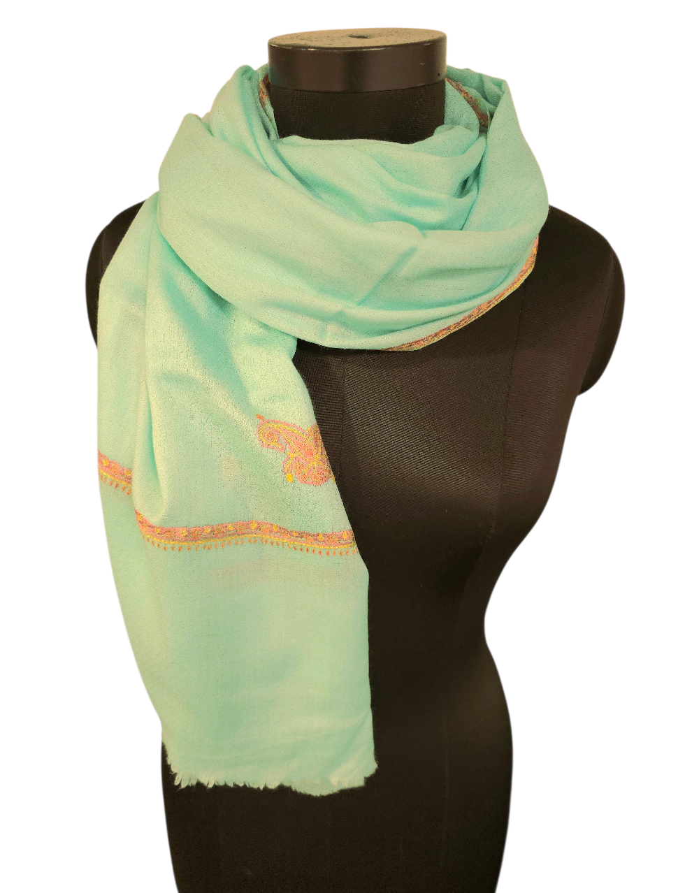 Aquablått sjal i cashmere og merino med håndbroderte detaljer (25)