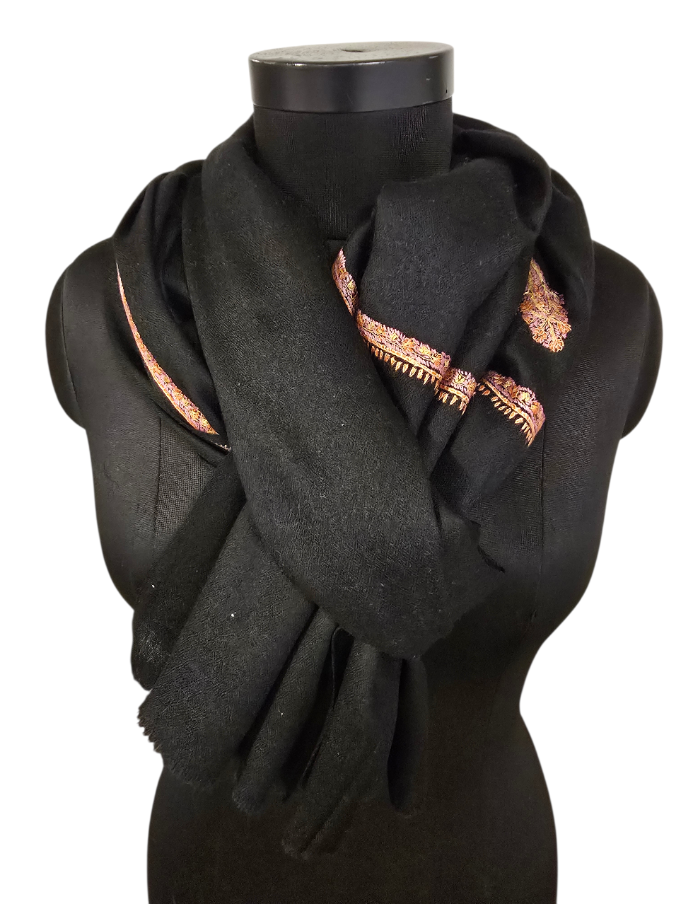 Sort sjal i cashmere og merino med håndbroderte detaljer (26)