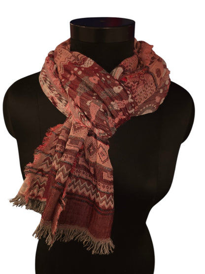 Rust/rødlig skjerf i bomull og silke (12)