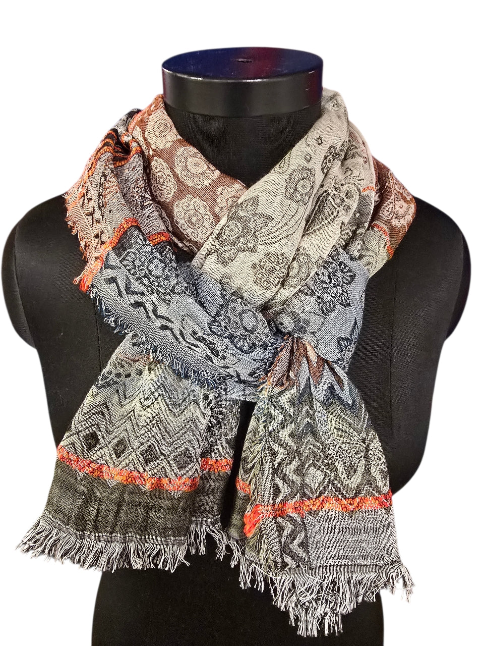 Flerfarget og mønstret skjerf i bomull og silke (14)