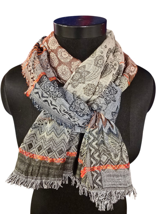 Flerfarget og mønstret skjerf i bomull og silke (14)