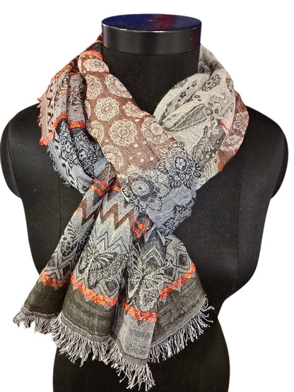 Flerfarget og mønstret skjerf i bomull og silke (14)