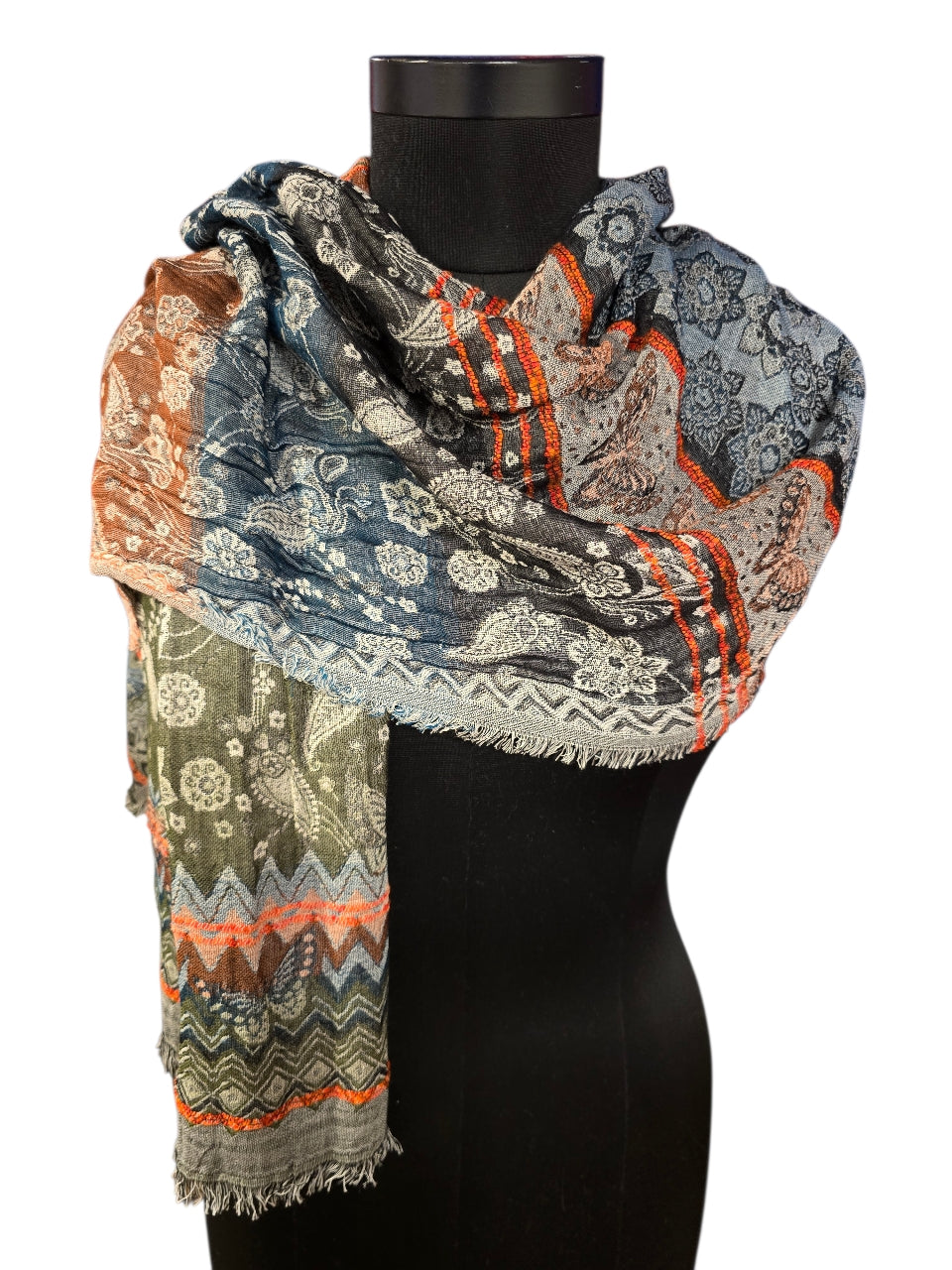 Flerfarget og mønstret skjerf i bomull og silke (14)