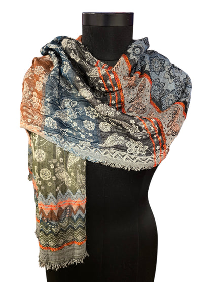 Flerfarget og mønstret skjerf i bomull og silke (14)