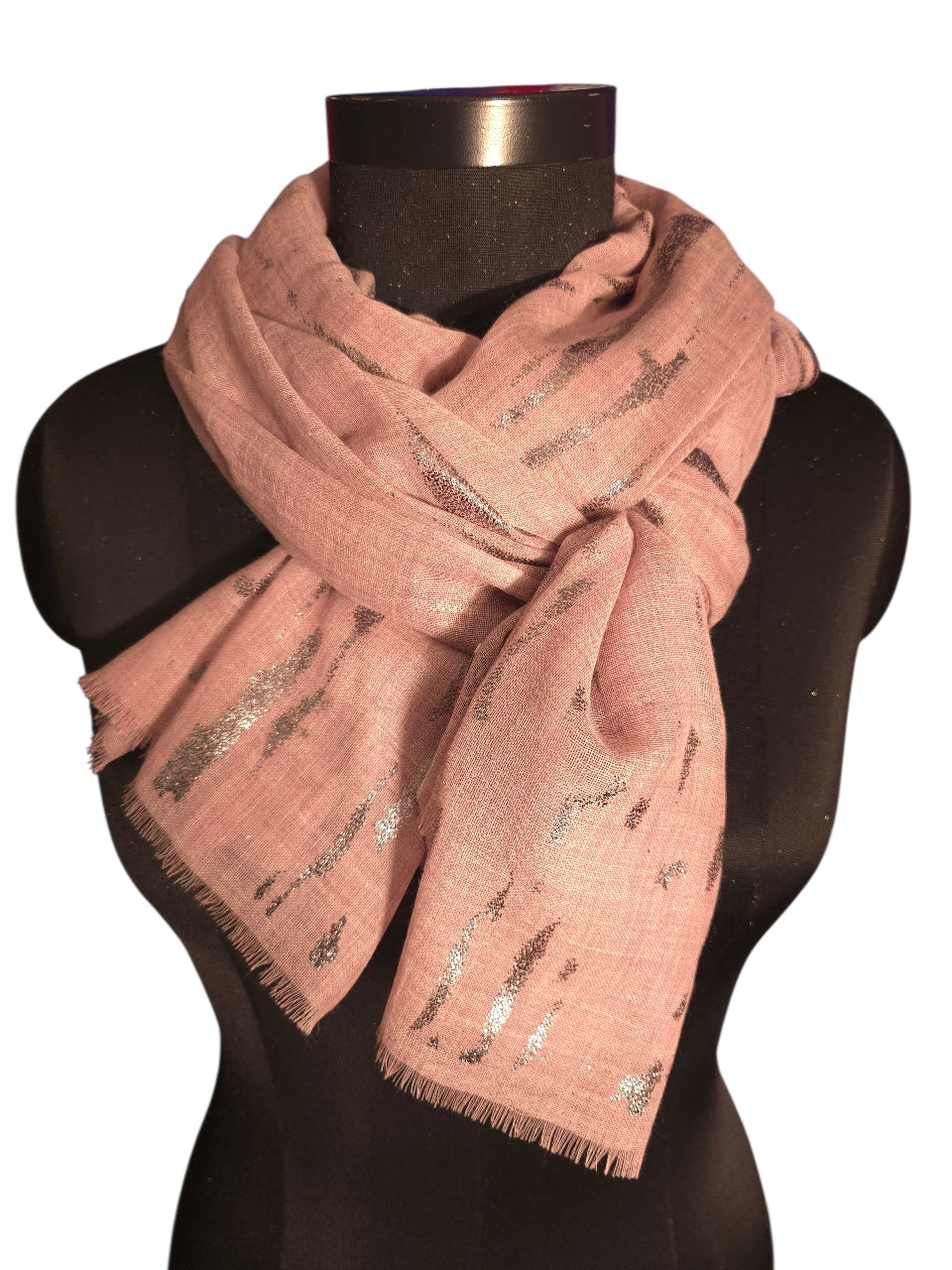 Støv-rosa skjerf i merino og silke med "sølv" mønster (71)