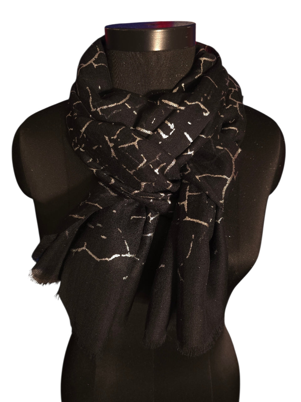 Sort skjerf i merino og silke med "sølv" mønster (73)