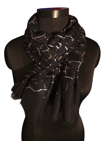 Sort skjerf i merino og silke med "sølv" mønster (73)