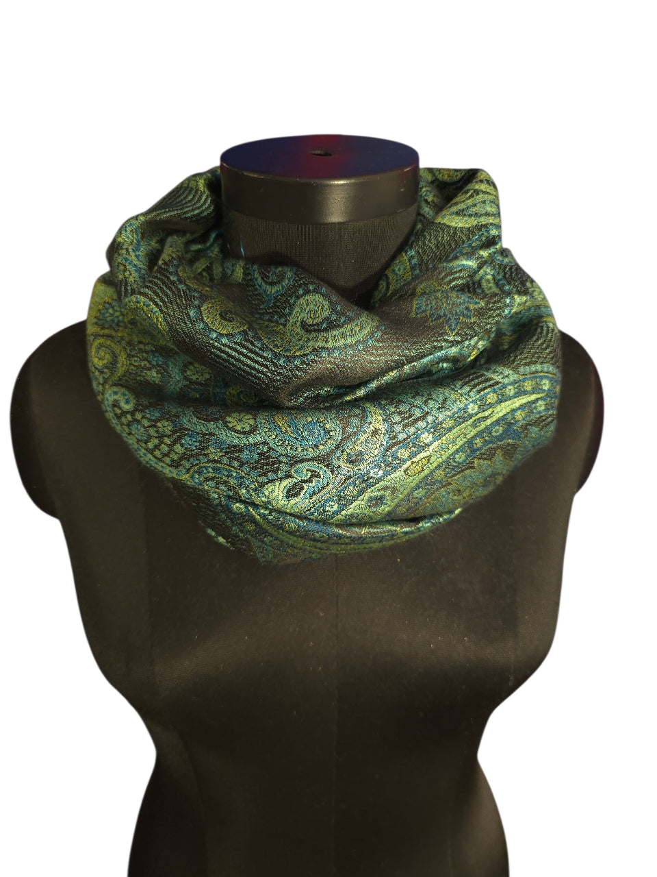 50x180 cm stort grønt, sjøgrønt og sort skjerf i ren silke (41)