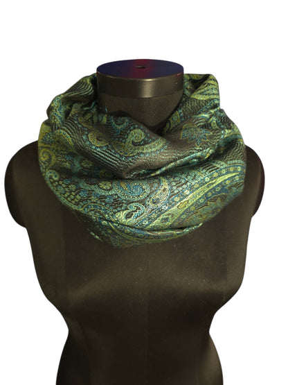 50x180 cm stort grønt, sjøgrønt og sort skjerf i ren silke (41)