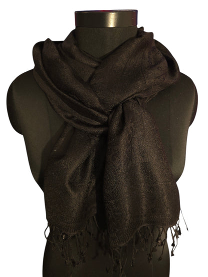 Sort jaquardvevet silkeskjerf (42)