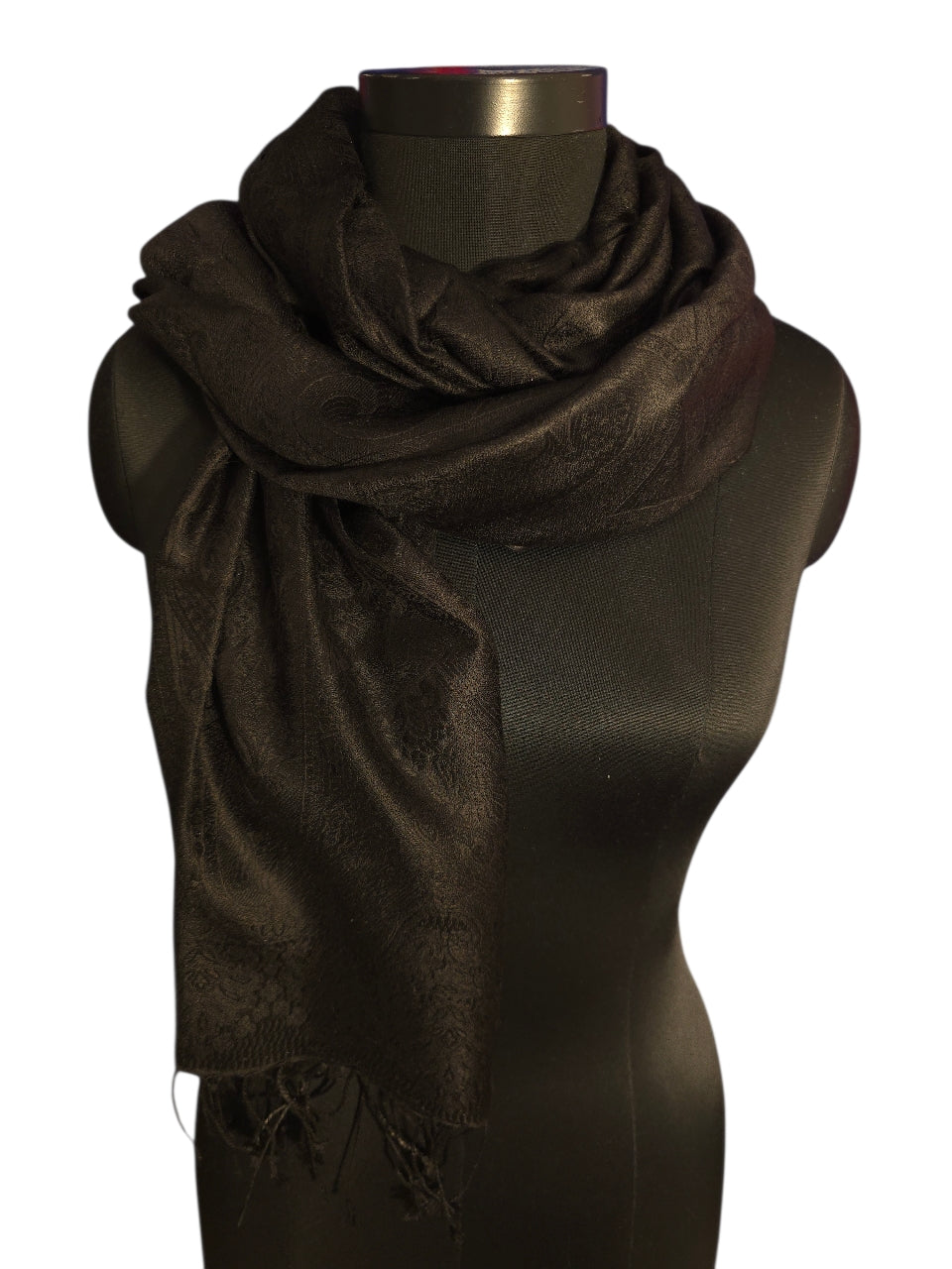 Sort jaquardvevet silkeskjerf (42)